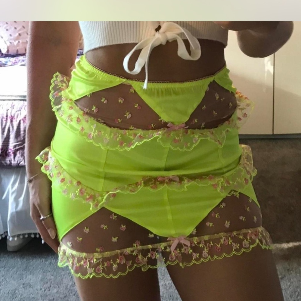 For Love And Lemons Lime Sheer Ruffle Skirt